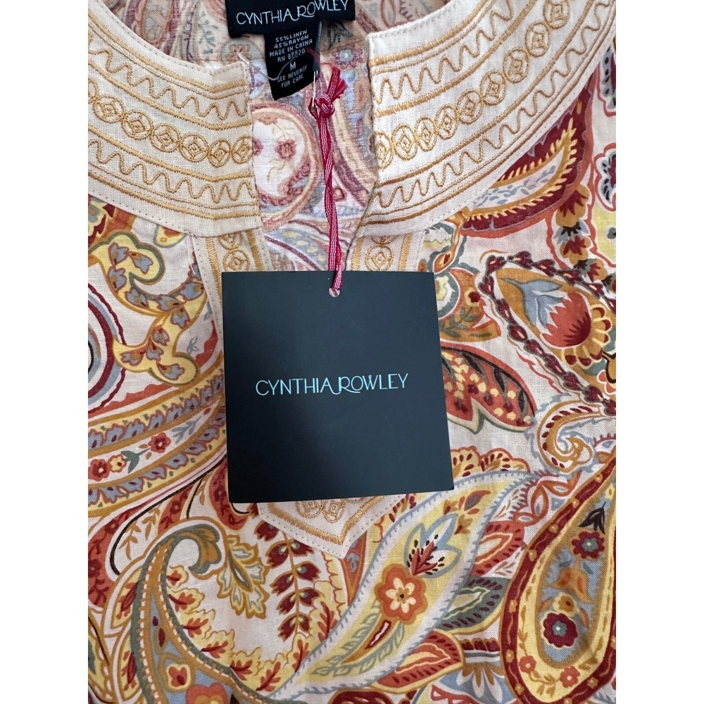 Cynthia Rowley Paisley Print Sleeveless Top Embroidered Neckline M - Picture 3 of 4